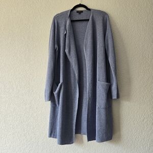 J Crew L Juliette collarless sweater-blazer Light Blue Linen Blend